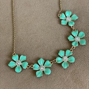 Teal and gold flower statement necklace